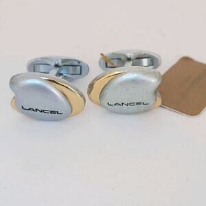 Lancel French‎ Cufflinks Set Silver Gold Tone Logo Geometric Vintage New